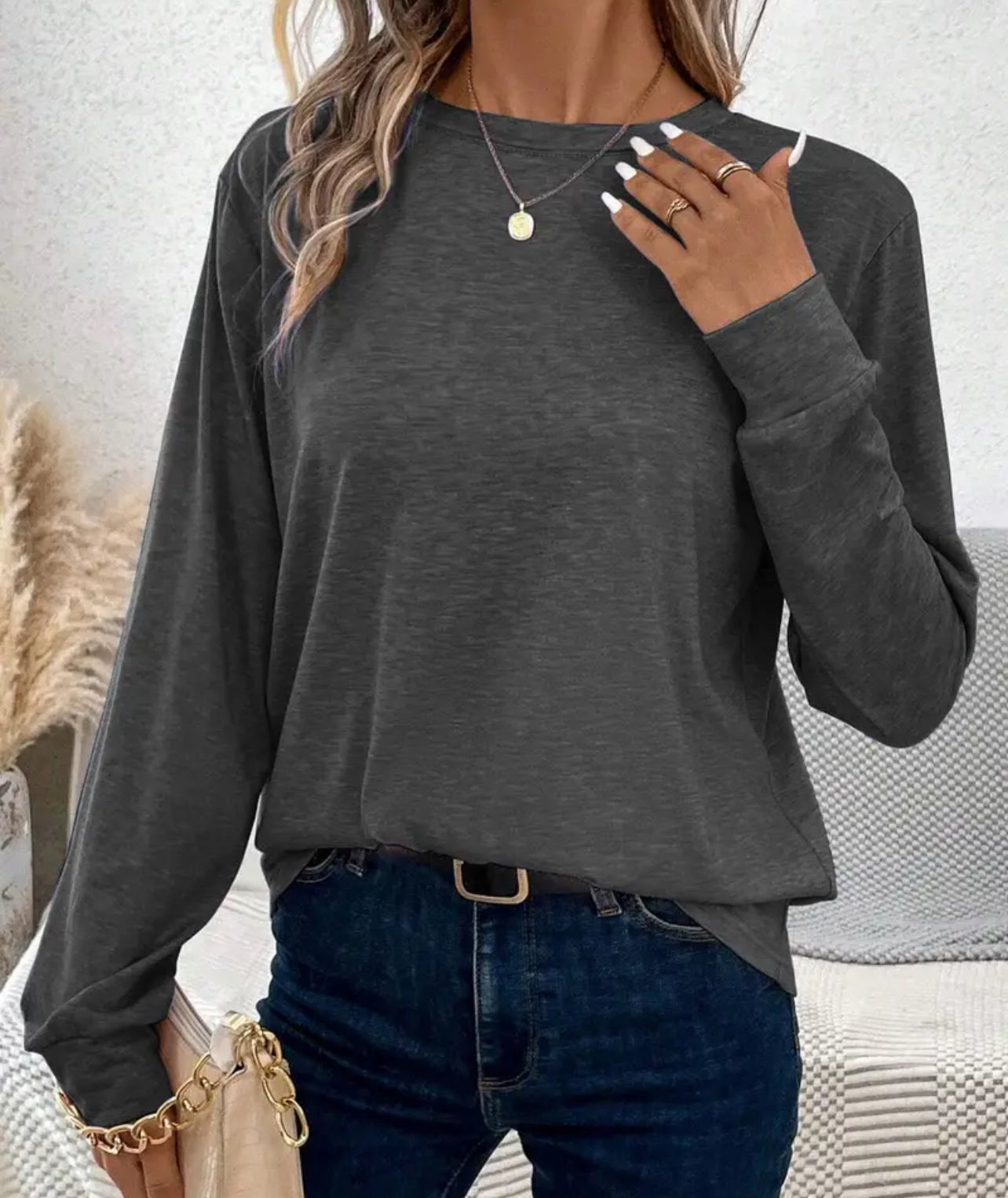 Crew Neck T-Shirt, Casual Long Sleeve Top - SV Boutique & Co.