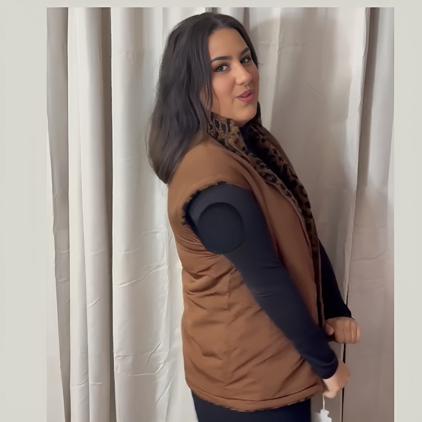 Leopard Sherpa Reversible Zip Vest