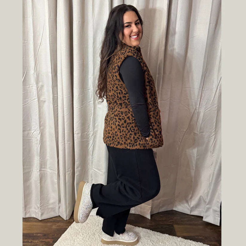 Leopard Sherpa Reversible Zip Vest