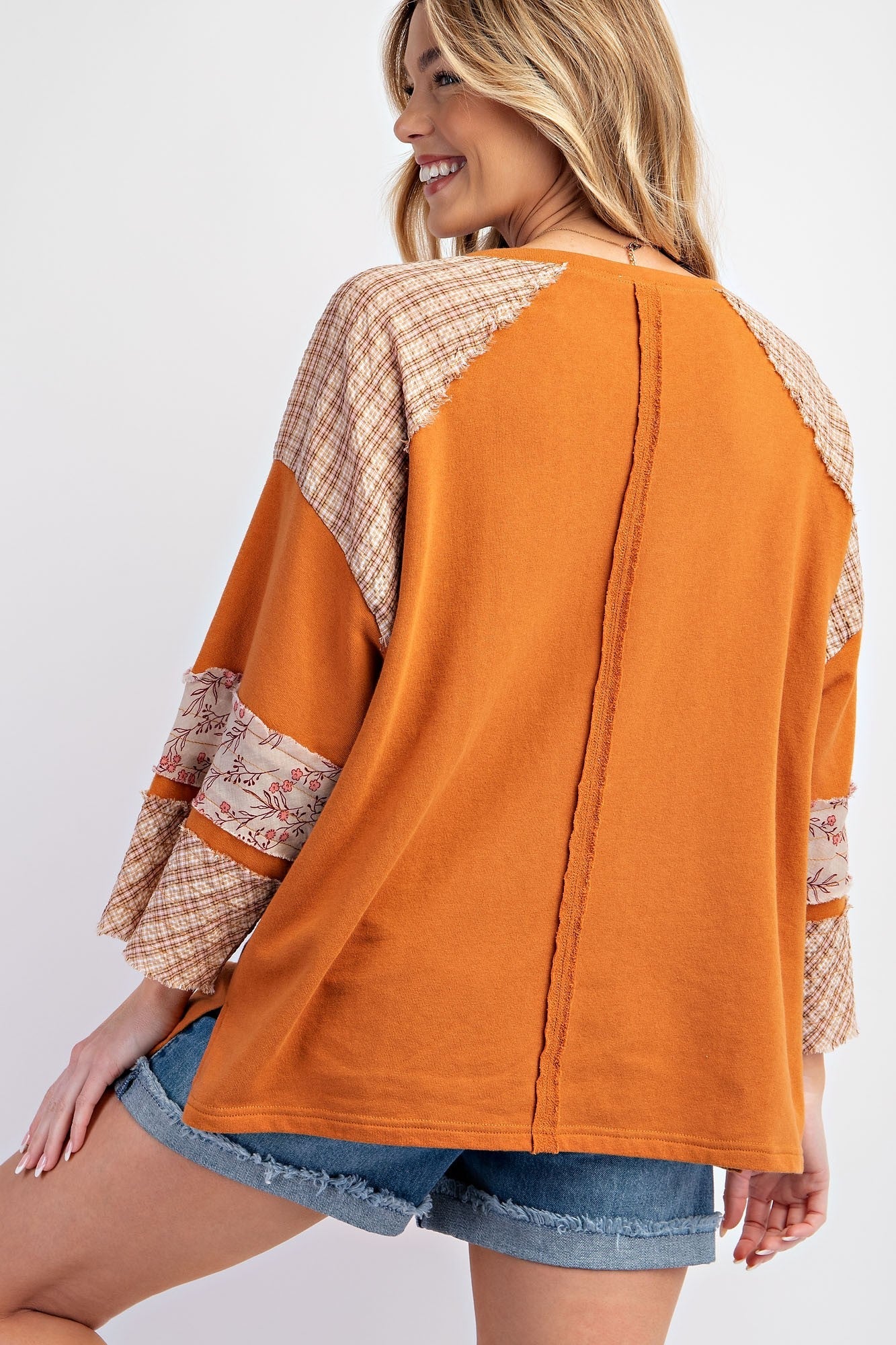 Easel Cotton Terry Knit Top with Heart Patch in - SV Boutique & Co.