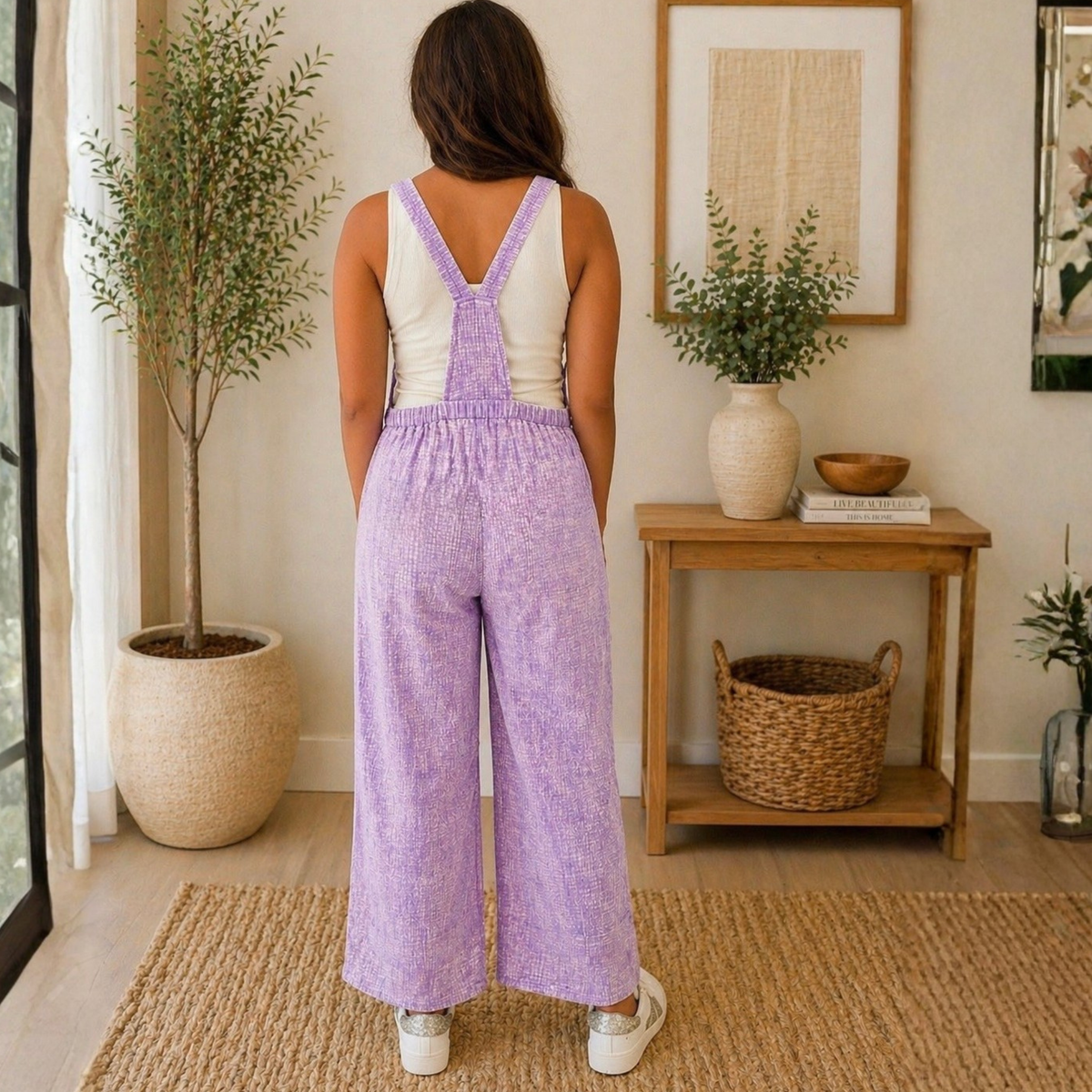 Grape Crush Washed double gauze elastic waist wide leg overalls FINAL SALE - SV Boutique & Co.