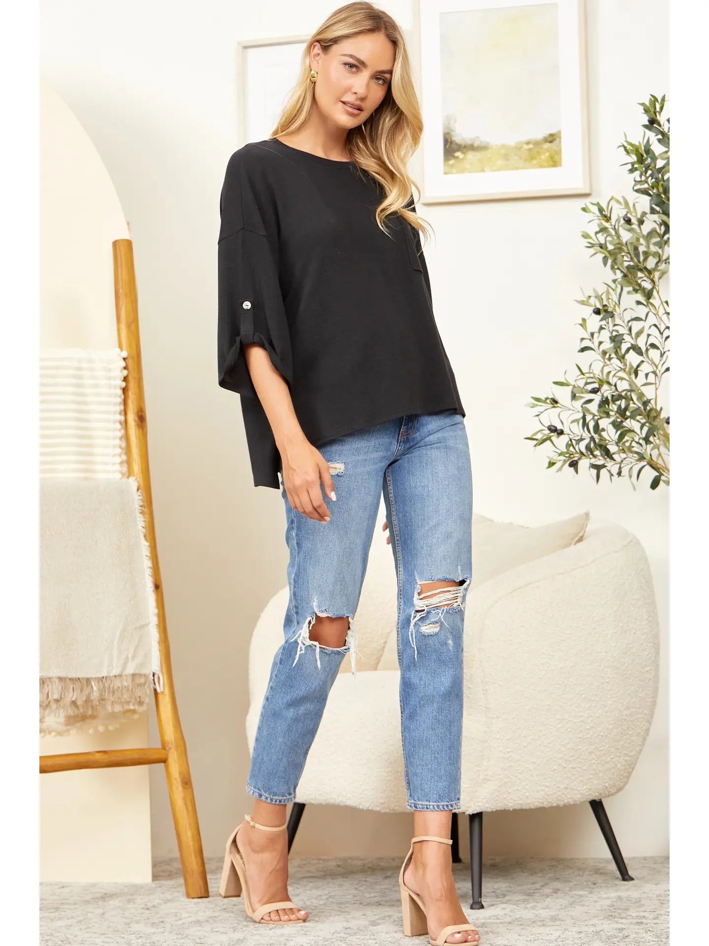Black Hacci Top 3/4' sleeve Andree By Unit