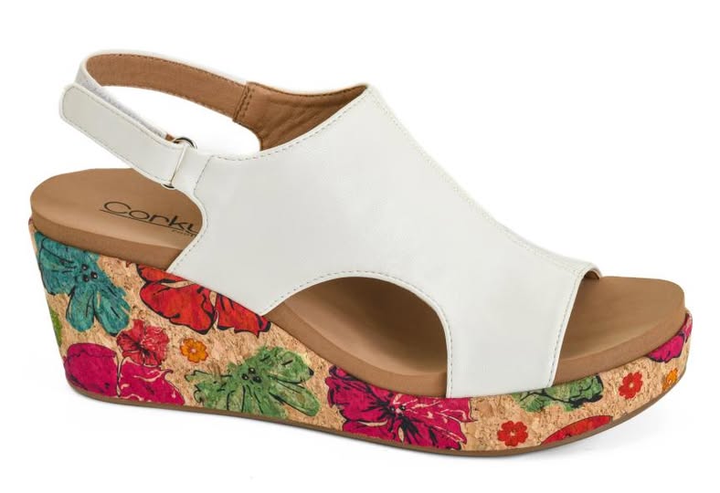 CORKYS CARLEY WHITE FLORAL WRAP SANDALS