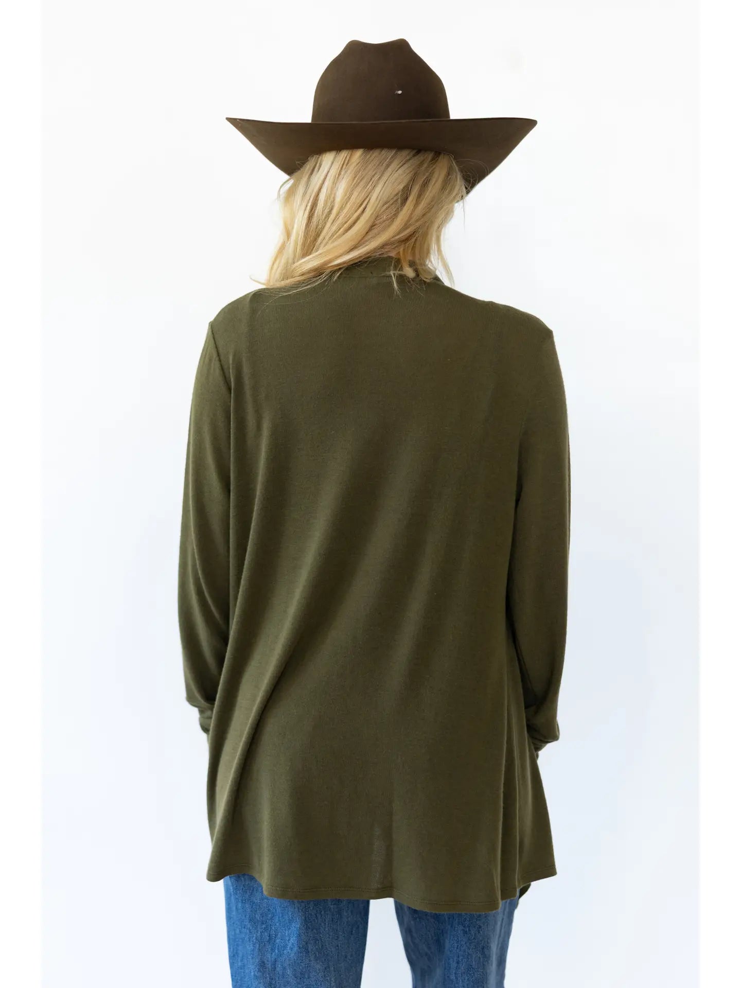 Soft Drape Open Front Olive Cardigan
