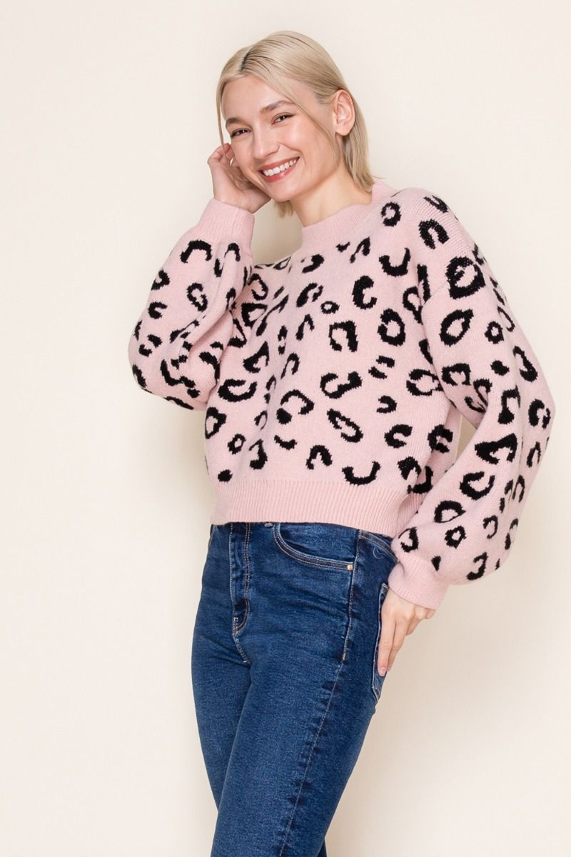Leopard Print Knit Sweater White Birch