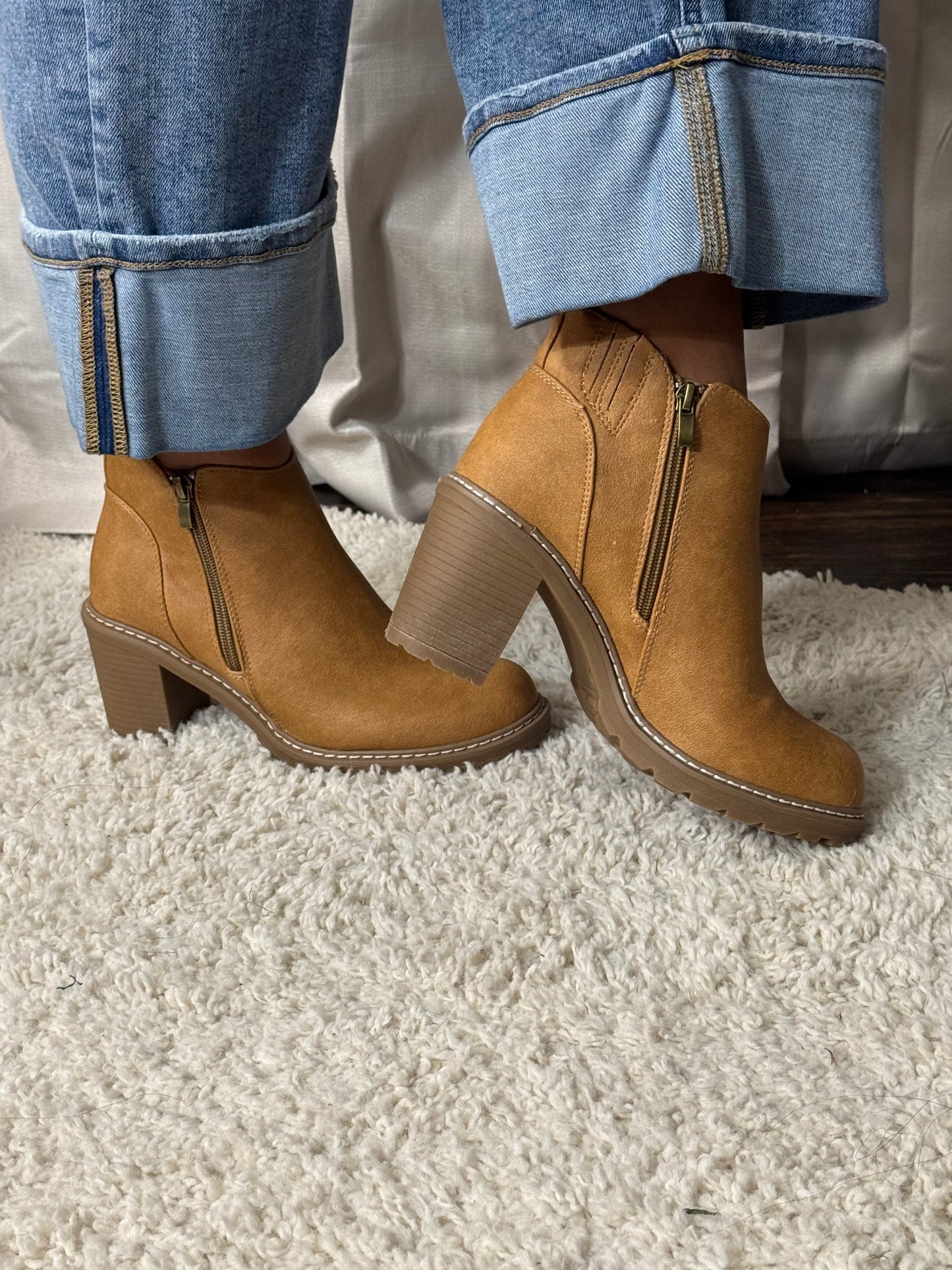 Corkys Rocky Top Camel Block Heel Ankle Bootie