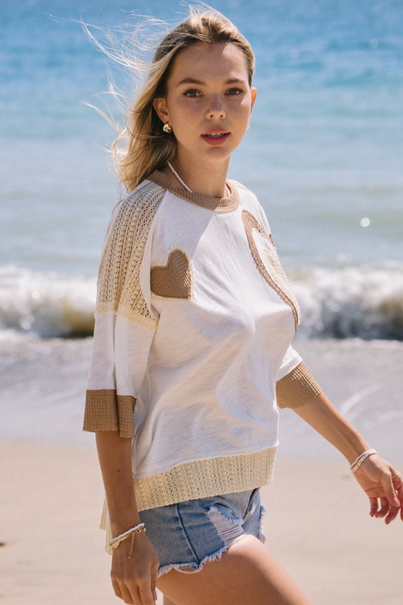 Heart Motif Oversized Patchwork Contrast Top by Oddi - SV Boutique & Co.