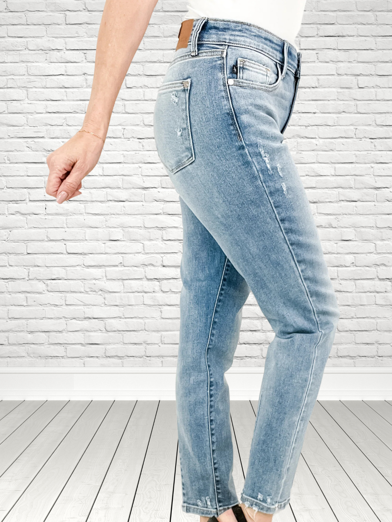 Judy Blue "Rebel" Hi-Waist Destroy & Back Hem Dart Slim Denim Jeans