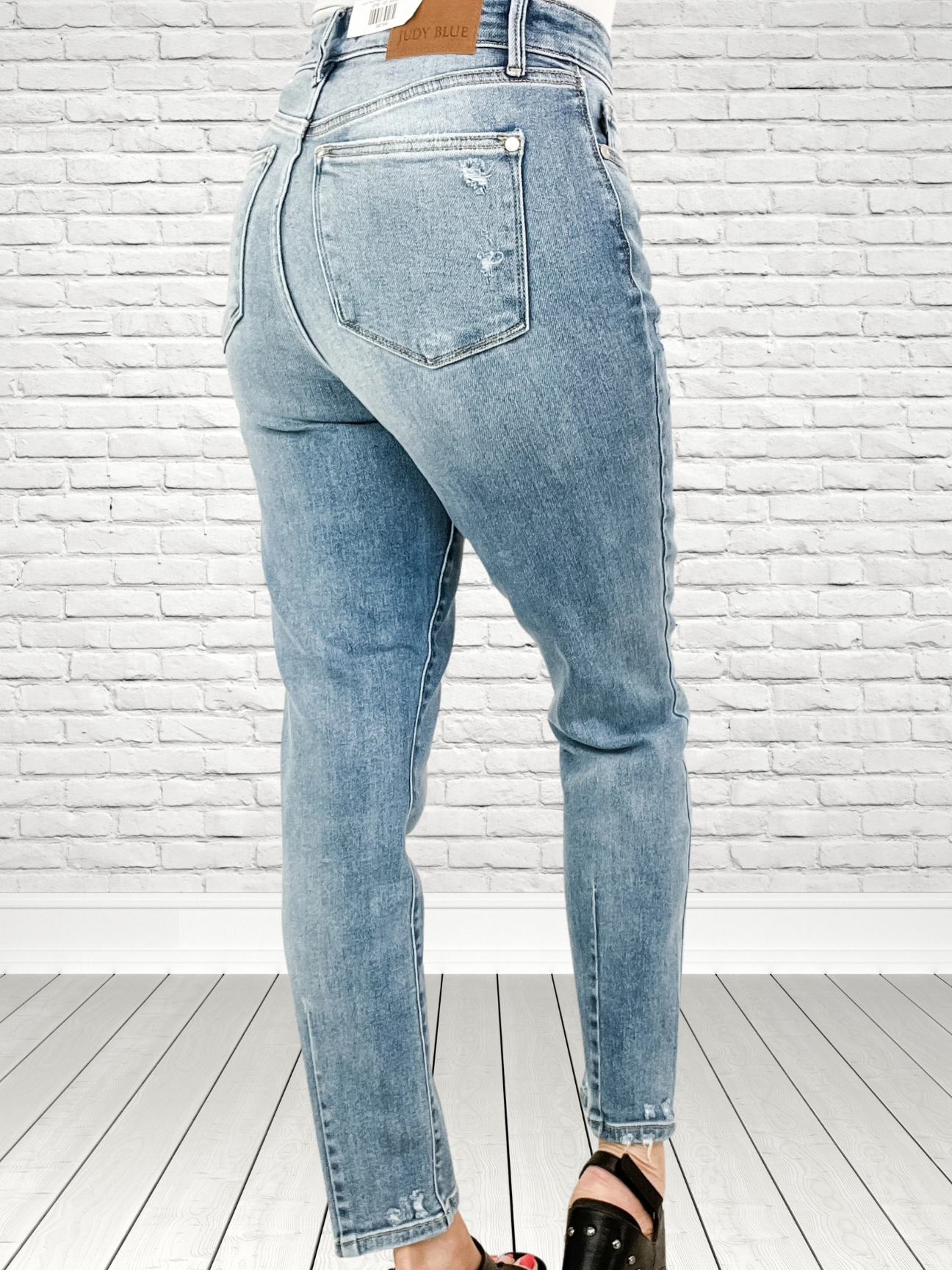 Judy Blue "Rebel" Hi-Waist Destroy & Back Hem Dart Slim Denim Jeans