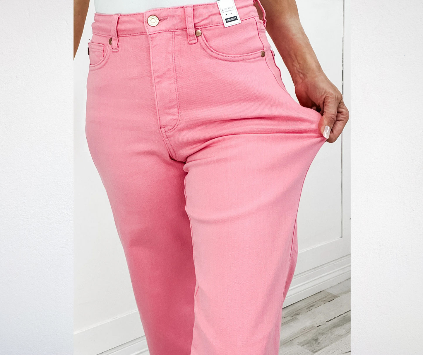 JUDY BLUE PINK PUNCH HIGH RISE TUMMY CONTROL WIDE LEG CROPPED JEAN - SV Boutique & Co.