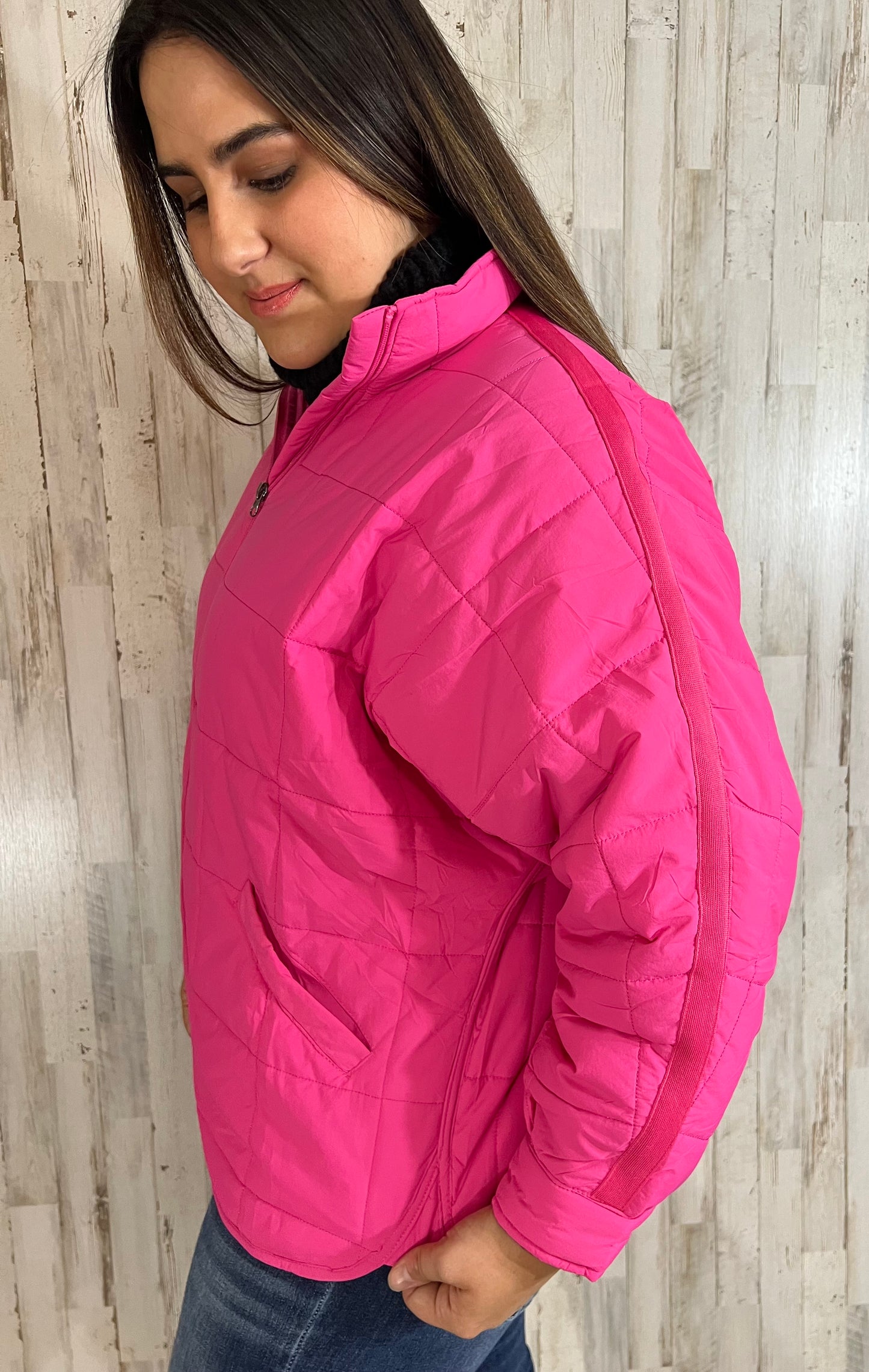 HOT PINK JACKET, LIGHTWEIGHT QUILTED SQUARES - SV Boutique & Co.