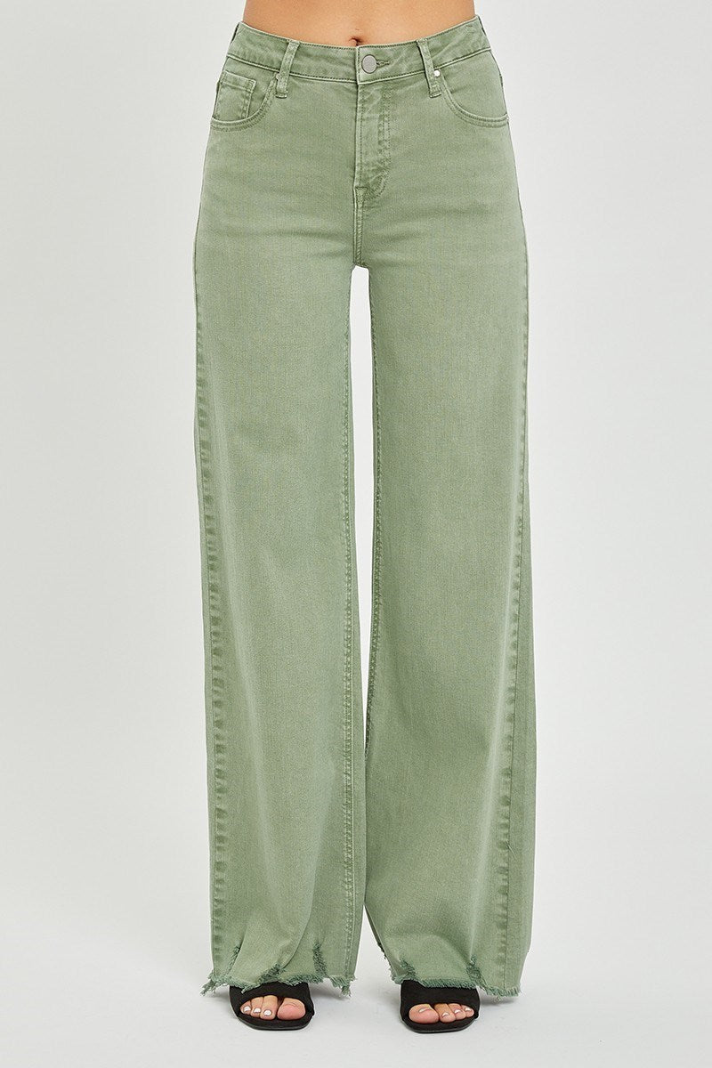 RISEN OLIVE HIGH RISE WIDE PANTS