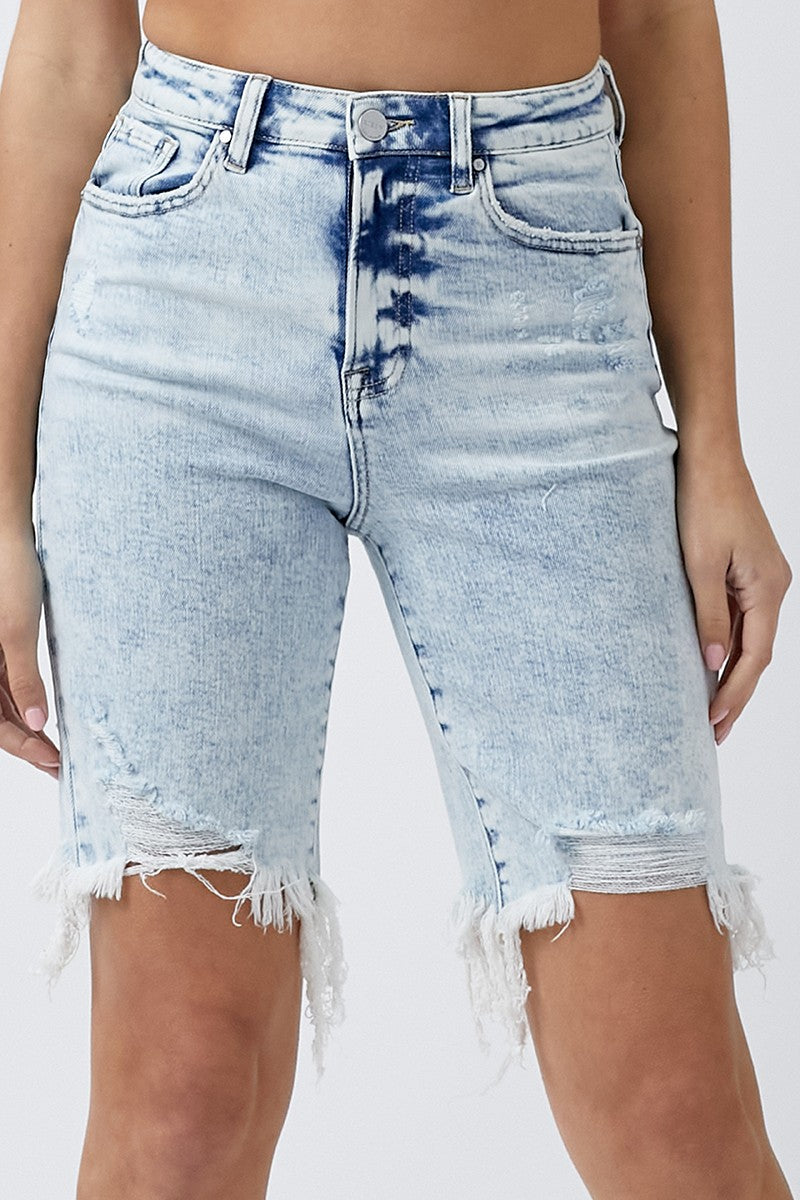 RISEN HIGH RISE ACID WASH BERMUDA - SV Boutique & Co.
