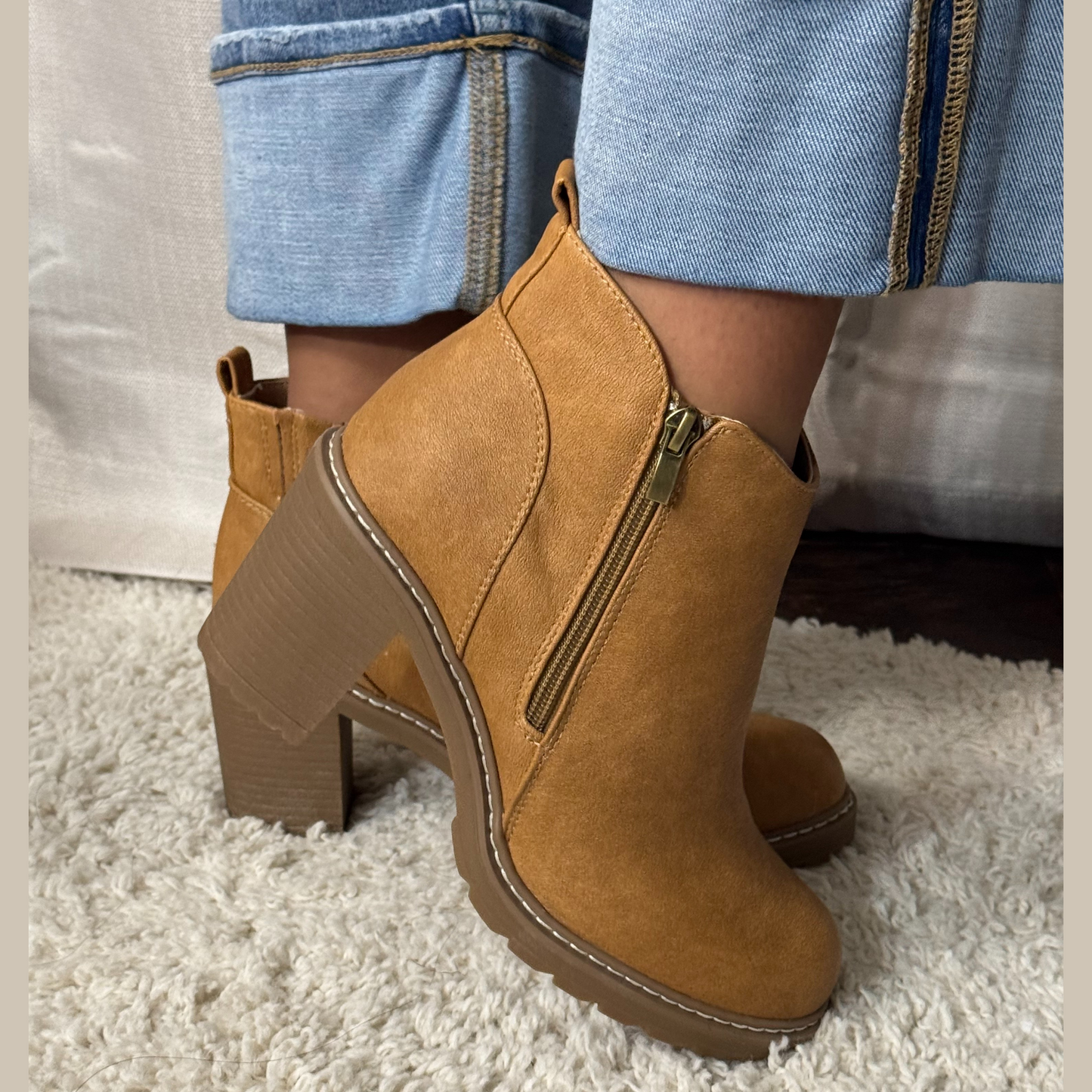 Corkys Rocky Top Camel Block Heel Ankle Bootie