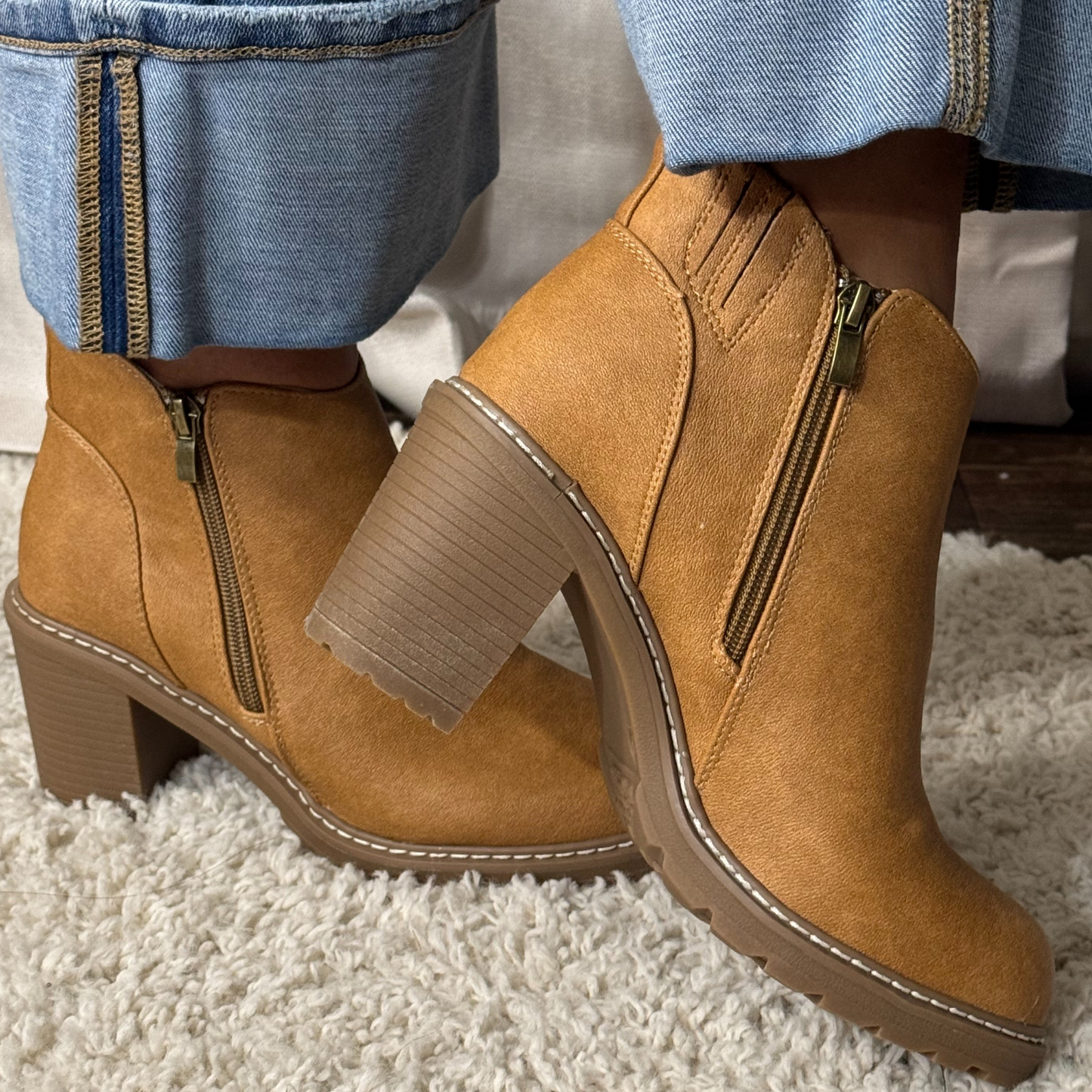 Corkys Rocky Top Camel Block Heel Ankle Bootie