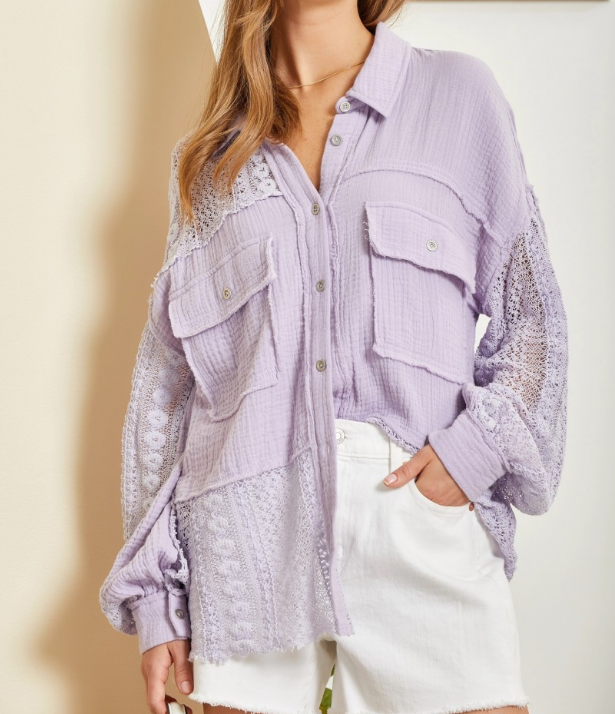 LILAC & LACE BUTTON UP BLOUSE ANDREE BY UNIT - SV Boutique & Co.