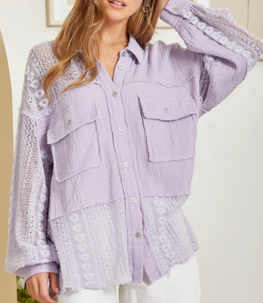 LILAC & LACE BUTTON UP BLOUSE ANDREE BY UNIT - SV Boutique & Co.
