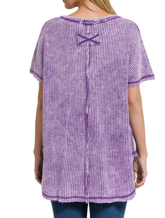 PURPLE HAZE WASHED BABY WAFFLE SHORT SLEEVE OVERSIZED TOP - SV Boutique & Co.