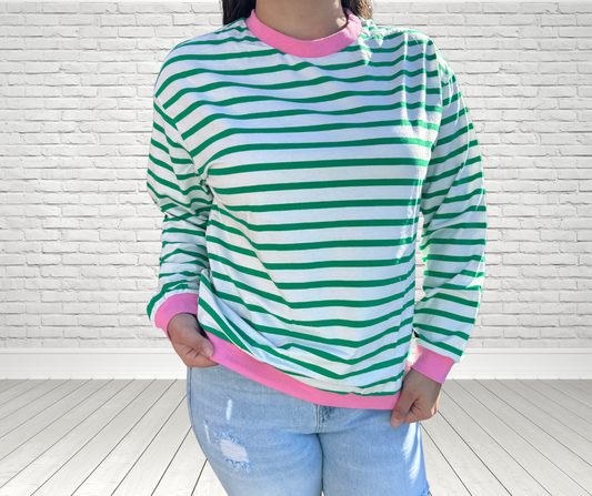 STRIPE GREEN APPLE LONG SLEEVE TOP - SV Boutique & Co.