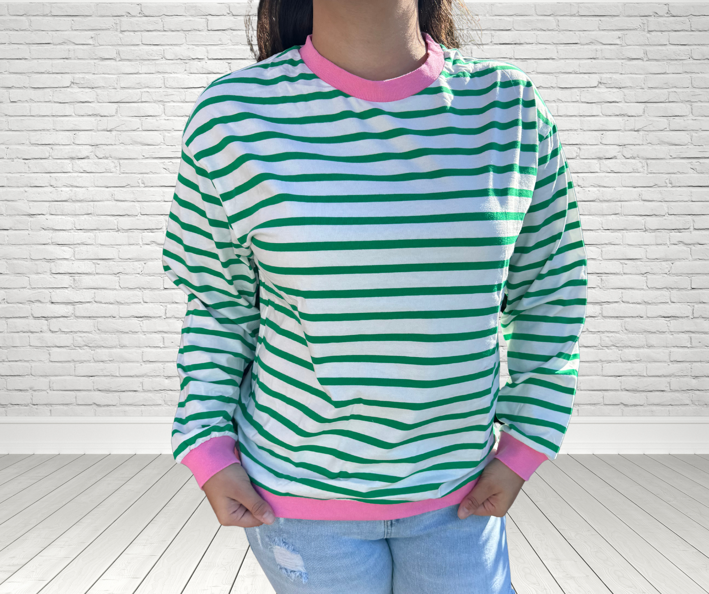 STRIPE GREEN APPLE LONG SLEEVE TOP - SV Boutique & Co.