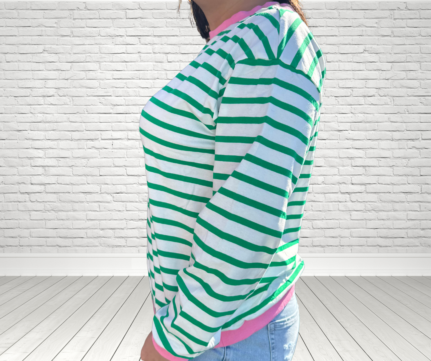 STRIPE GREEN APPLE LONG SLEEVE TOP - SV Boutique & Co.