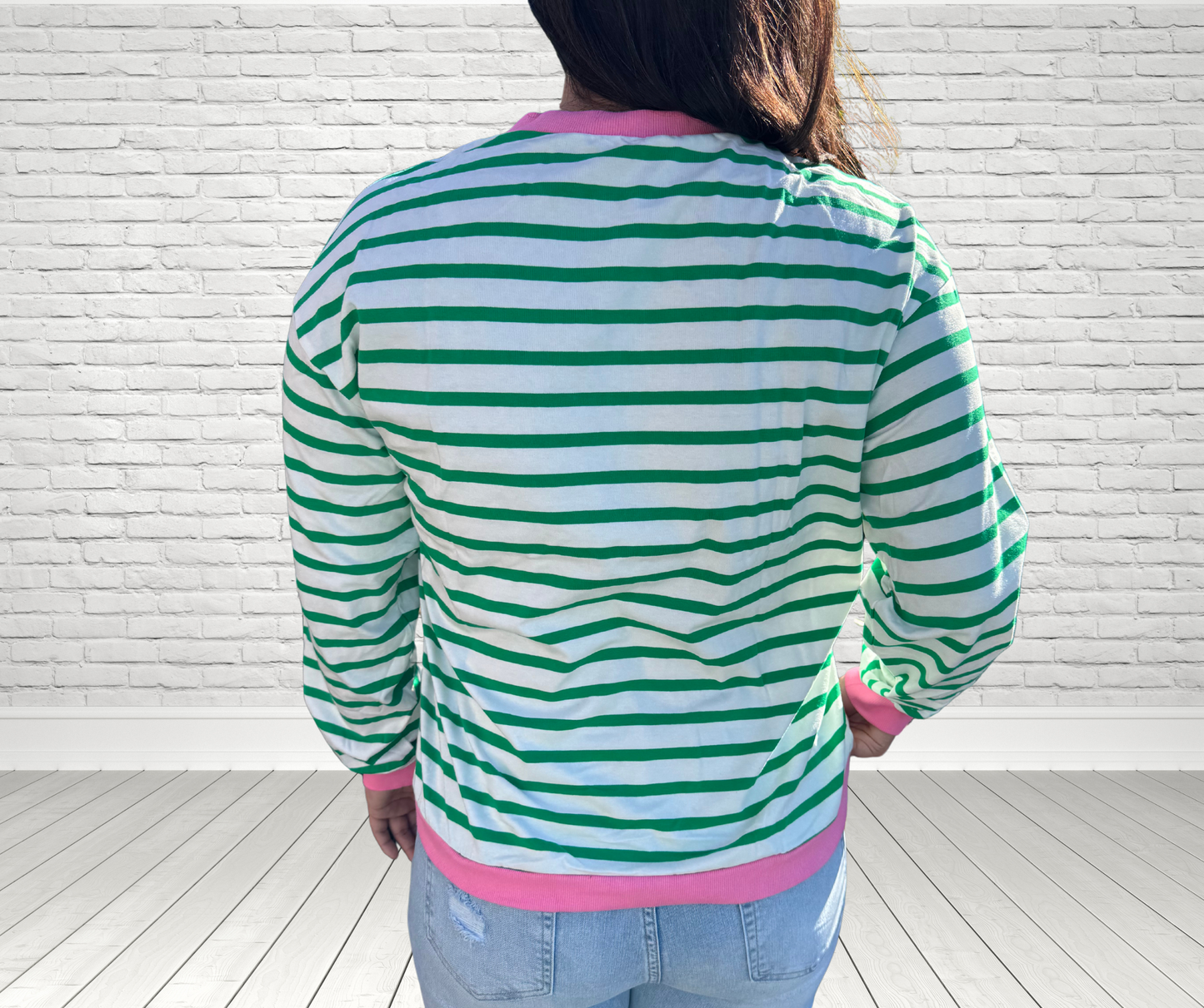 STRIPE GREEN APPLE LONG SLEEVE TOP - SV Boutique & Co.