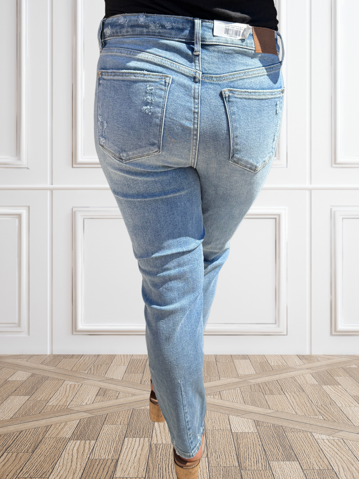 Judy Blue "Rebel" Hi-Waist Destroy & Back Hem Dart Slim Denim Jeans