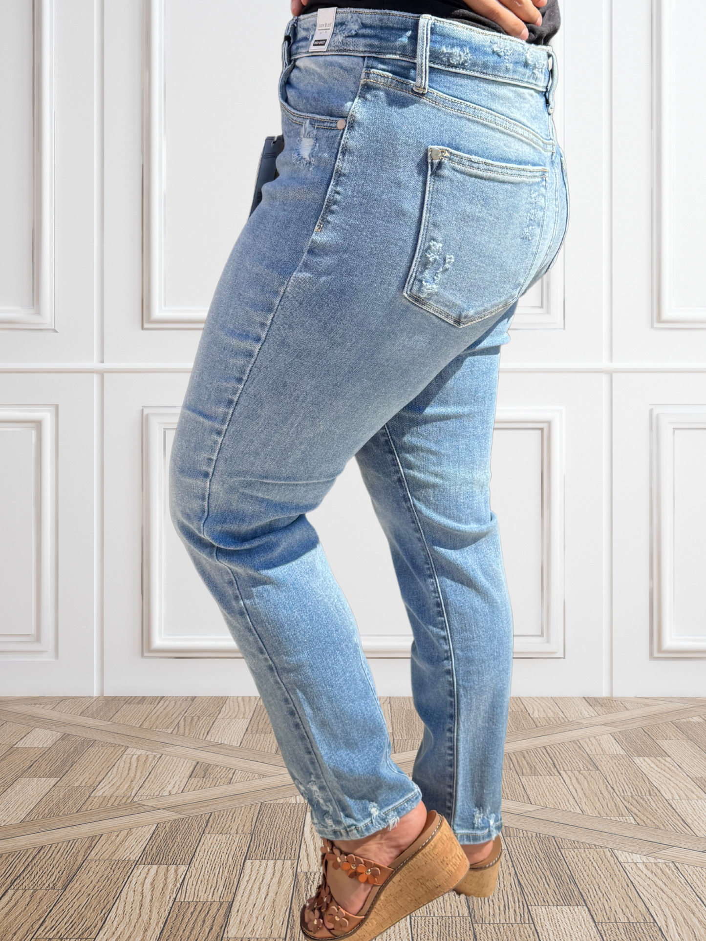 Judy Blue "Rebel" Hi-Waist Destroy & Back Hem Dart Slim Denim Jeans