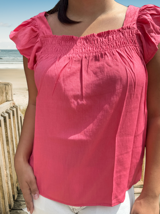 Coral Smocked Square Neck Top - SV Boutique & Co.