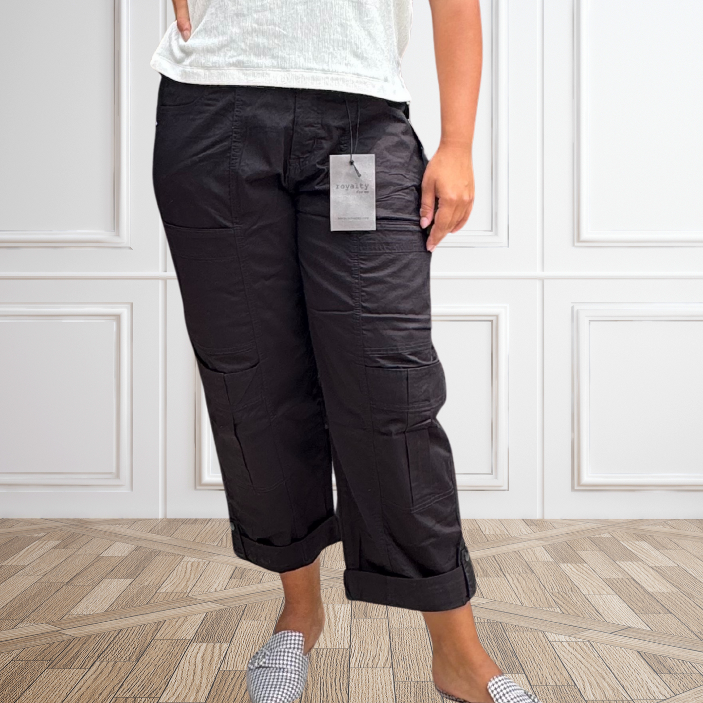 Urban Ease Poplin Cargo Pants with Roll Tab Hem