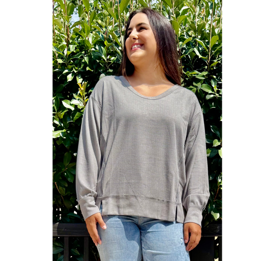 Long Sleeve Cozy Heather Grey Two Toned Thermal Andree By Unit