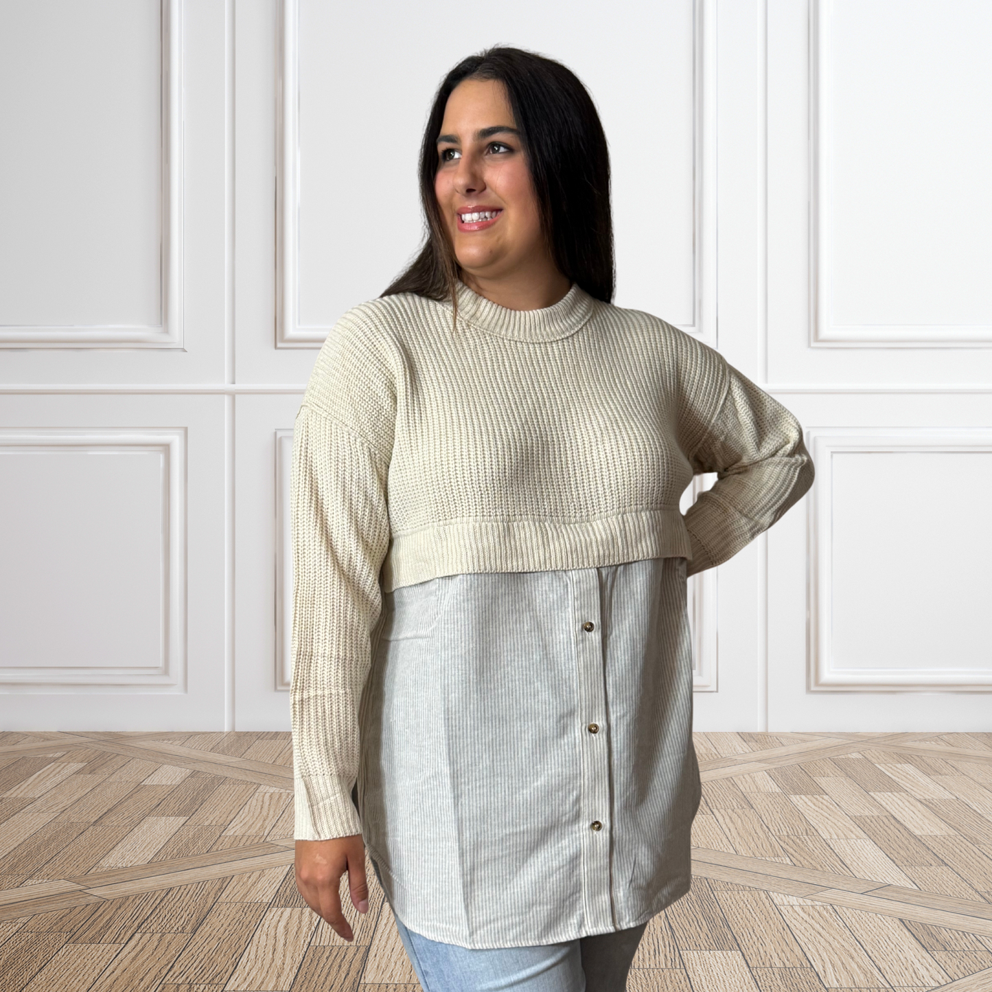 Sweater Blouse Split Decision Lightweight Top by White Birch