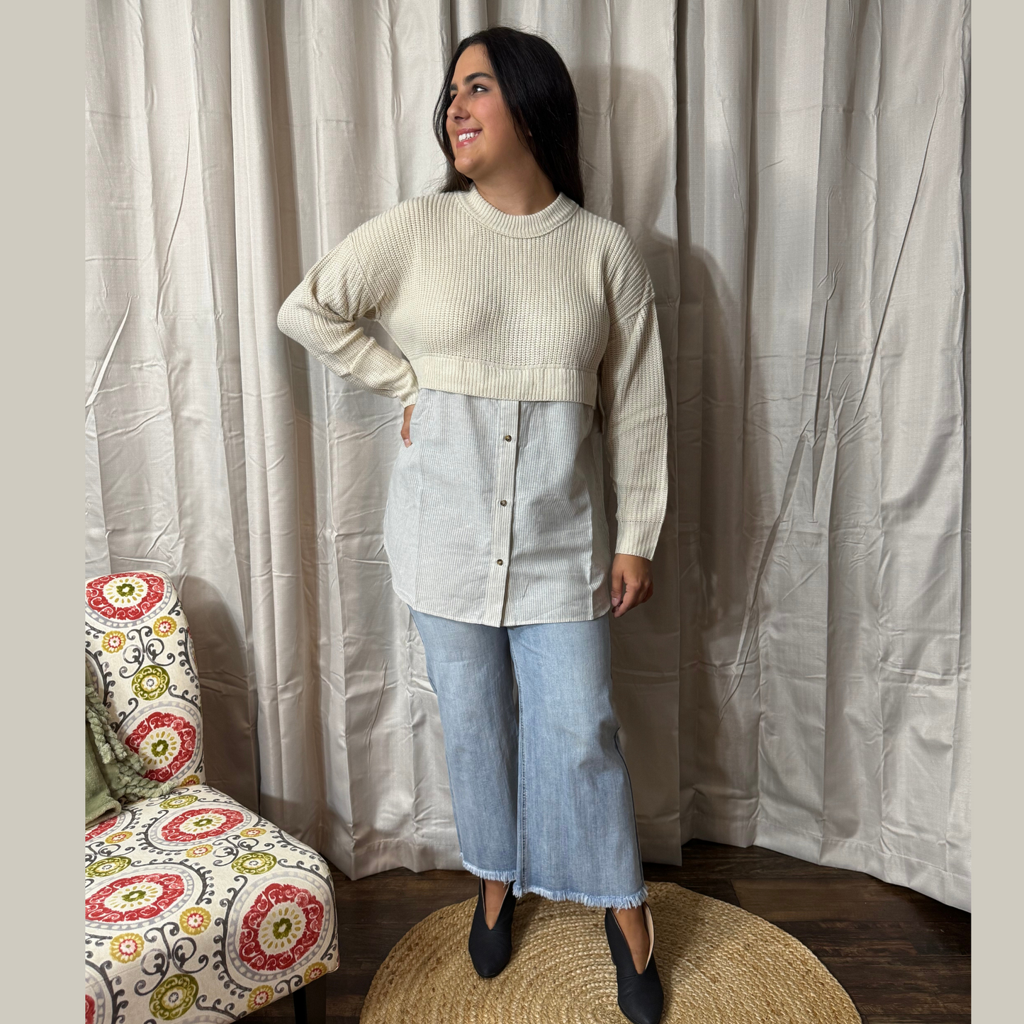 Sweater Blouse Split Decision Lightweight Top by White Birch