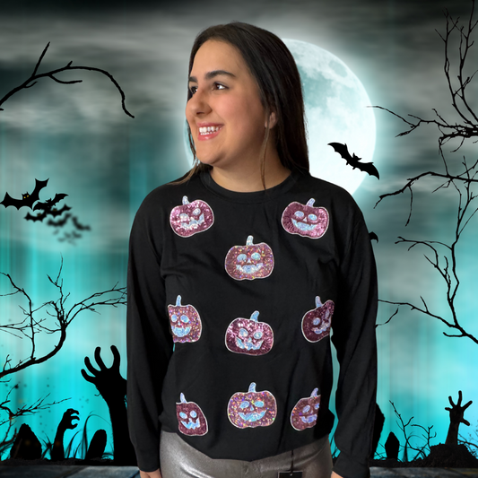 Pumpkin Sequin Long Sleeve Top