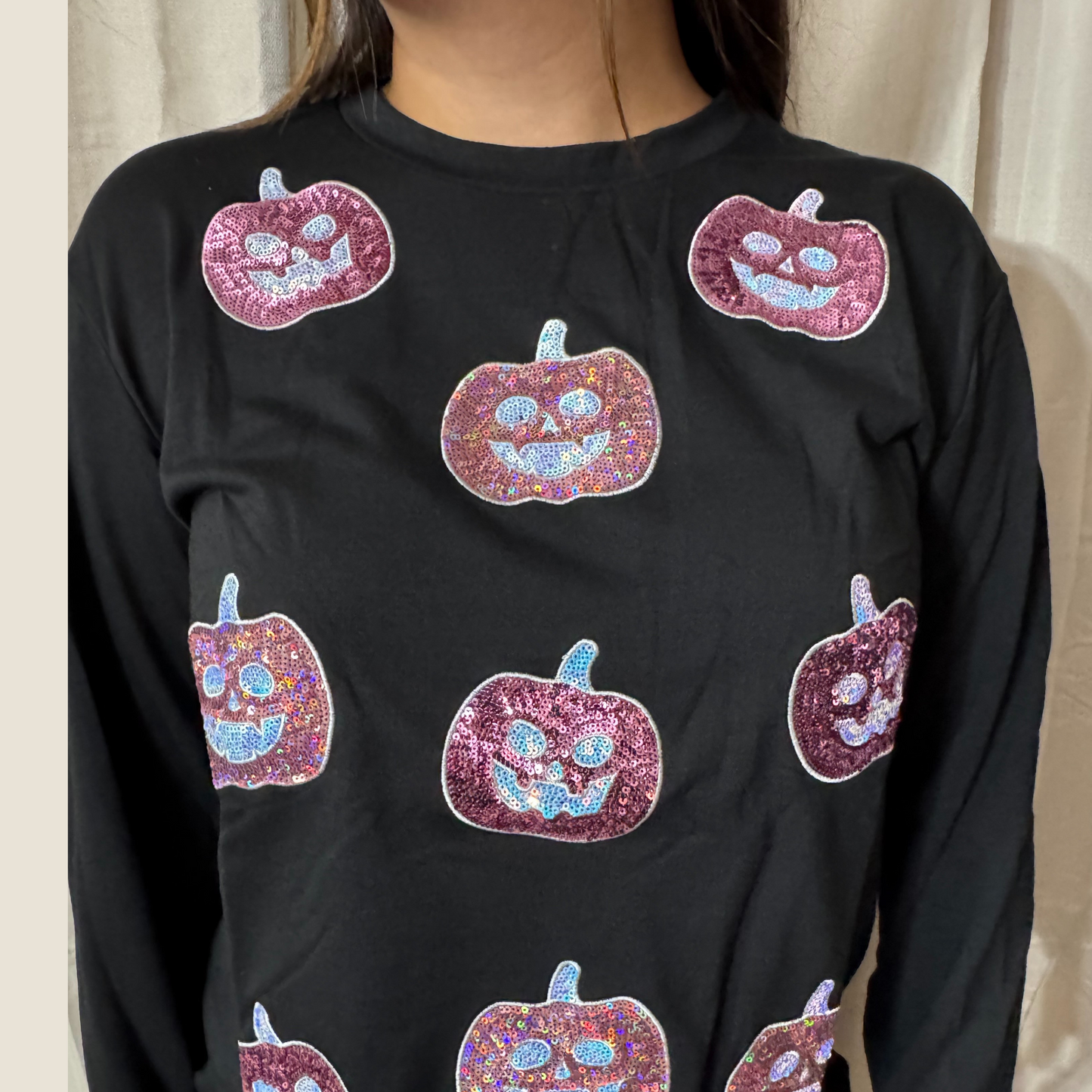 Pumpkin Sequin Long Sleeve Top