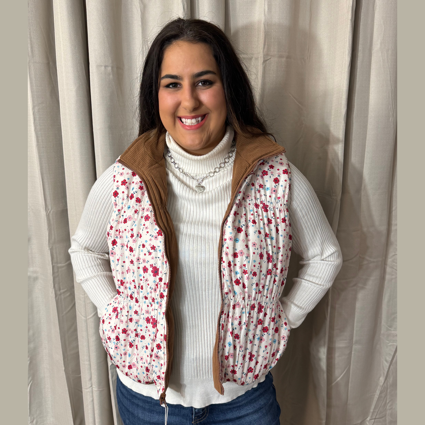 Floral Reversible Puffer Vest