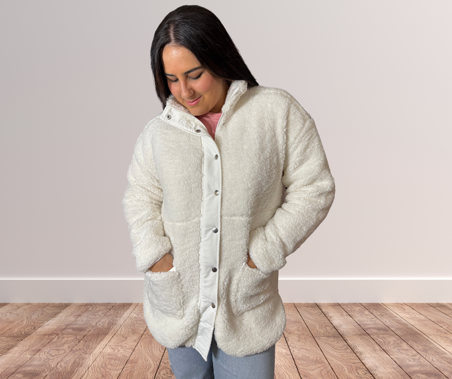 WHITE OVERSIZED SHERPA JACKET BY KATYDID - SV Boutique & Co.