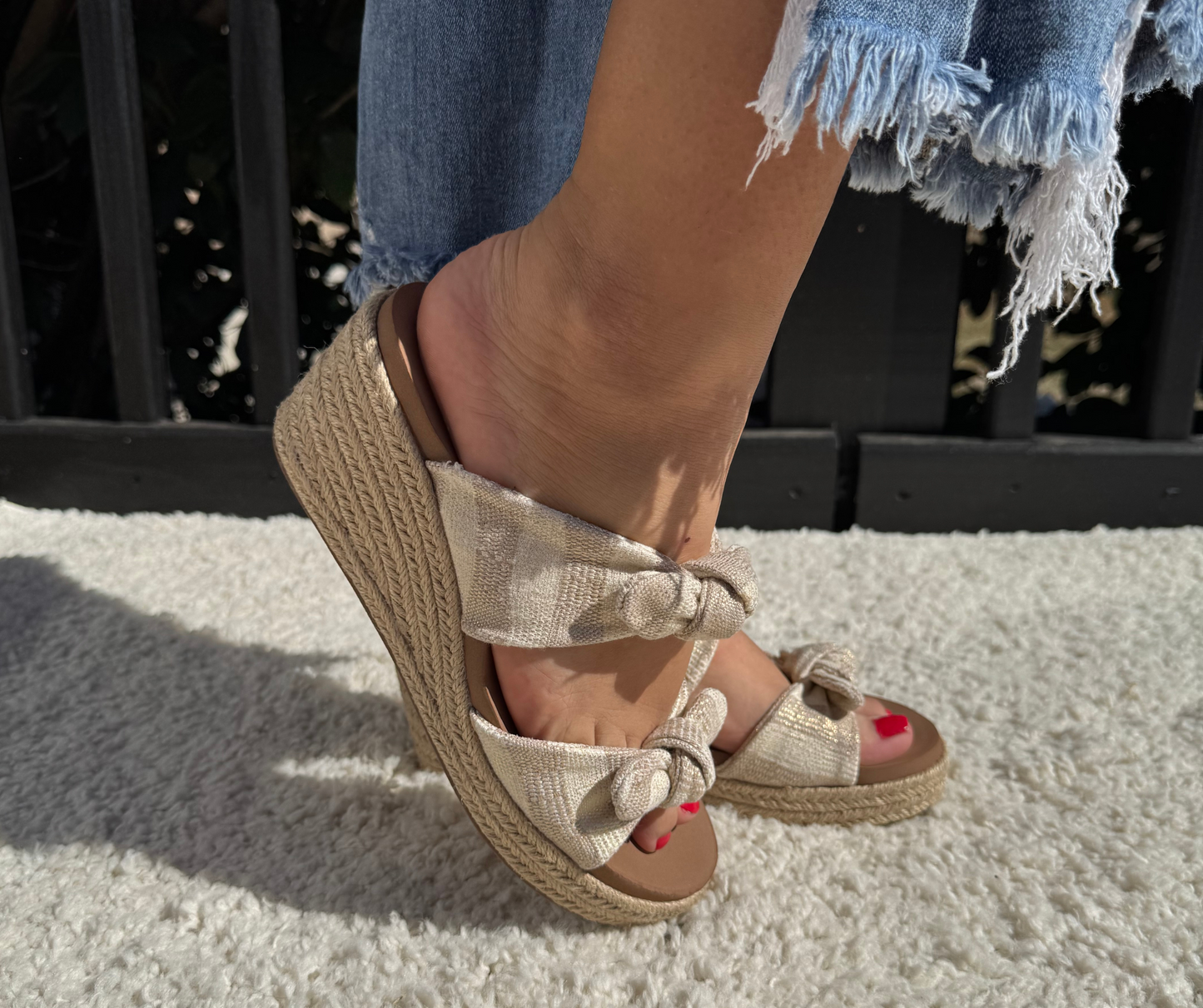 Corkys Tie The Knot Tan Natural Stripe Wedge Sandal - SV Boutique & Co.