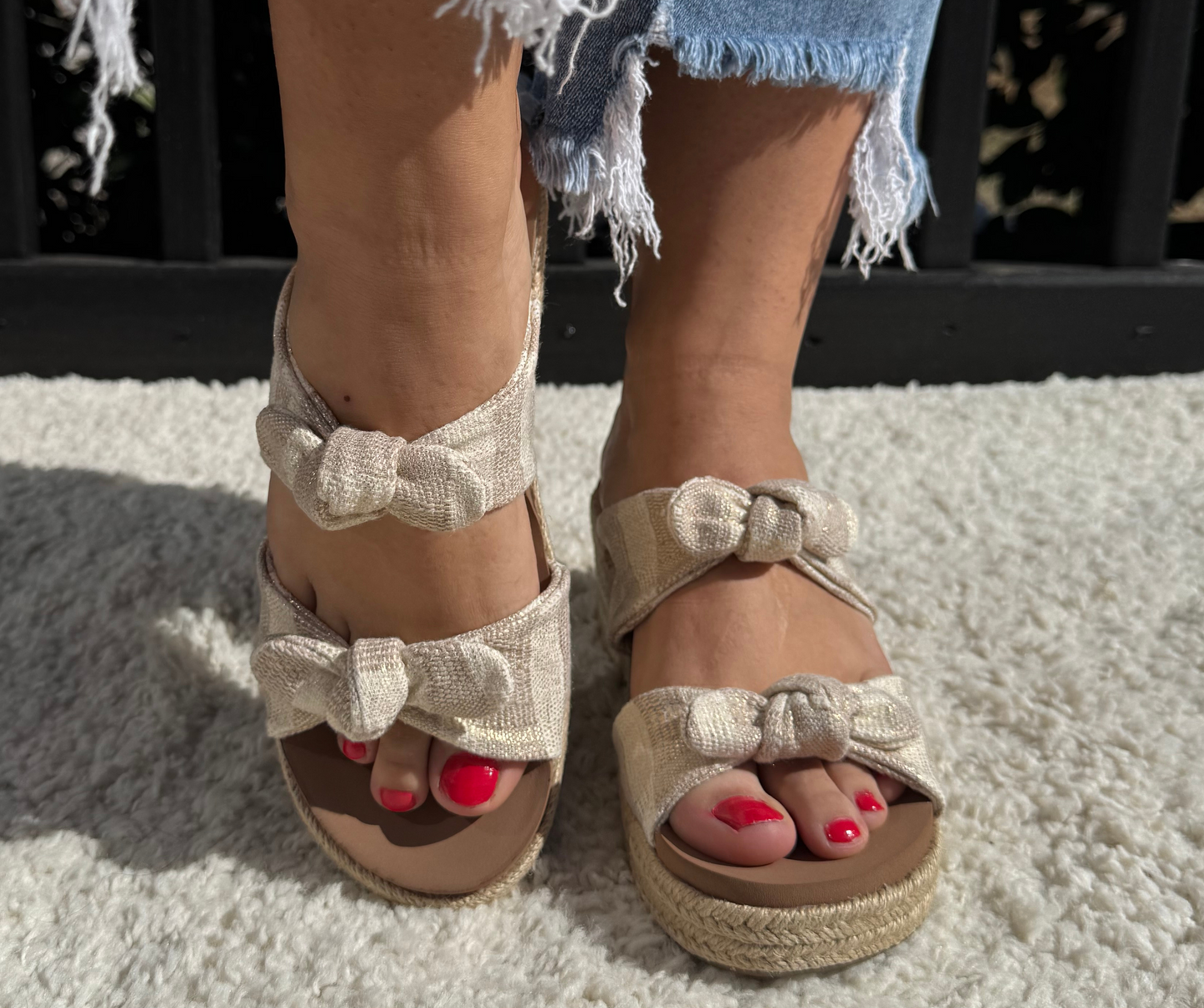 Corkys Tie The Knot Tan Natural Stripe Wedge Sandal - SV Boutique & Co.