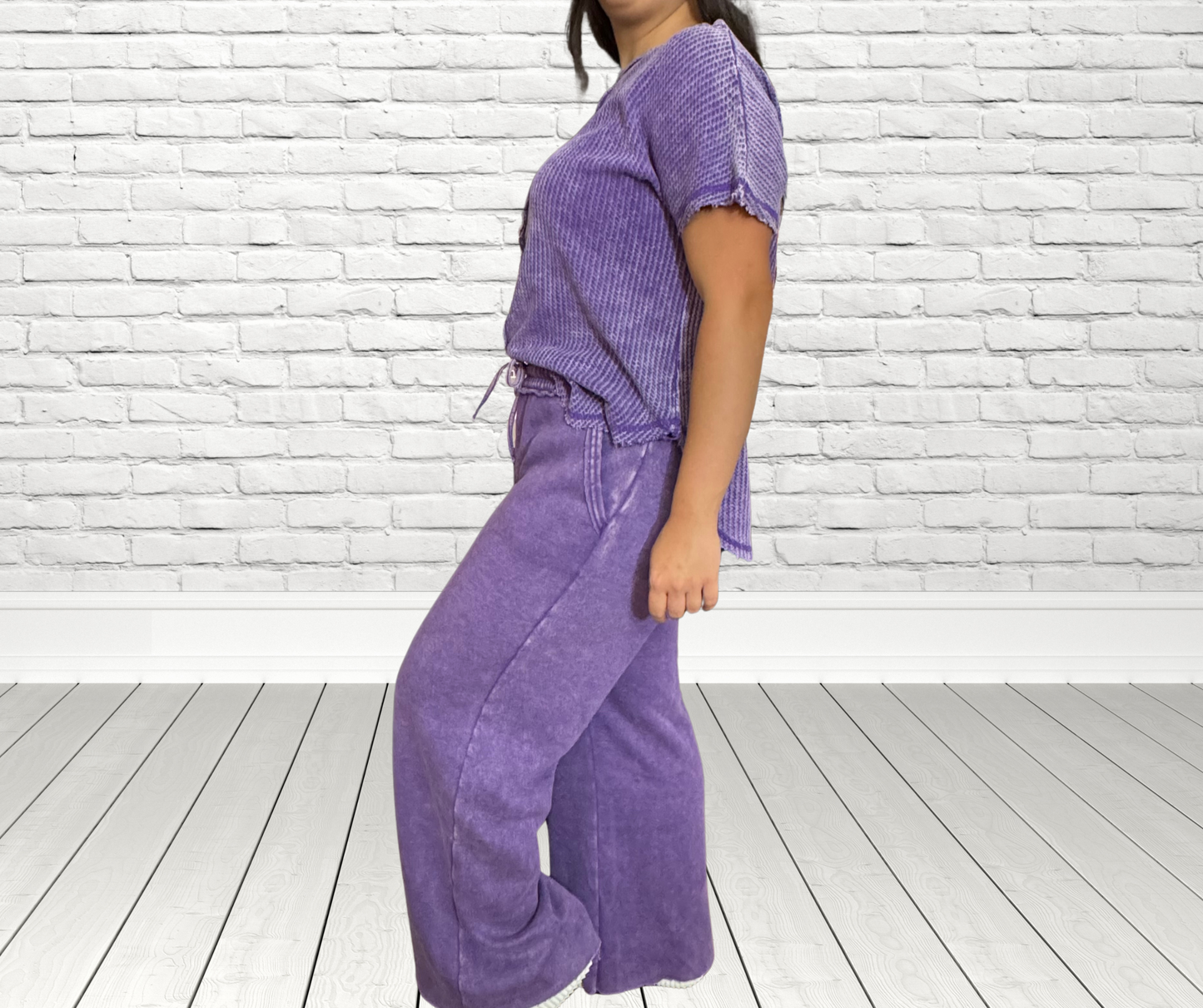 PURPLE HAZE ACID WASH FLEECE PALAZZO SWEATPANTS WITH POCKETS BY ZENANA - SV Boutique & Co.