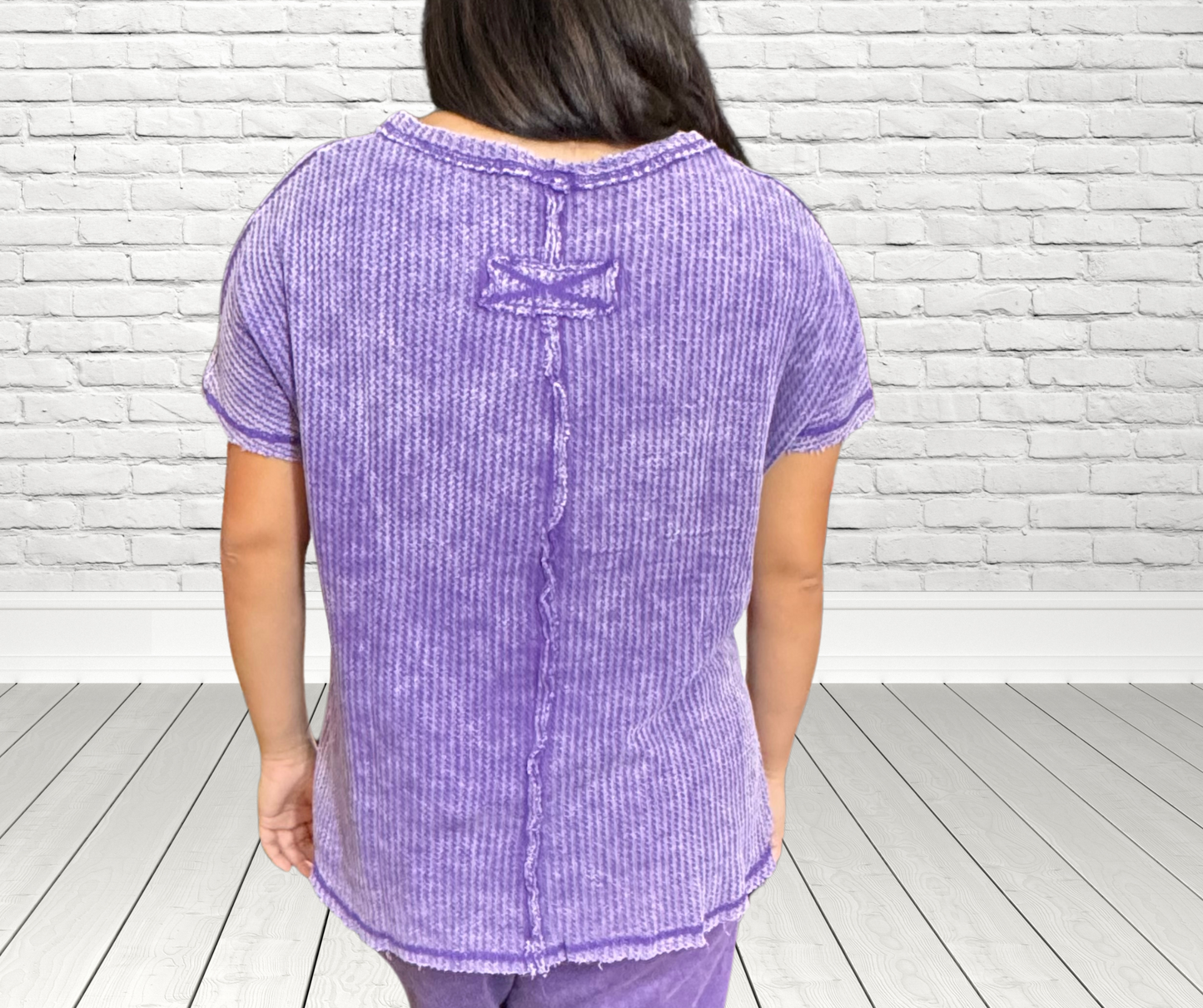 PURPLE HAZE WASHED BABY WAFFLE SHORT SLEEVE OVERSIZED TOP - SV Boutique & Co.