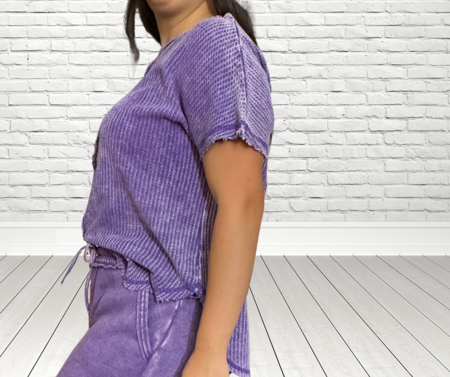 PURPLE HAZE WASHED BABY WAFFLE SHORT SLEEVE OVERSIZED TOP - SV Boutique & Co.