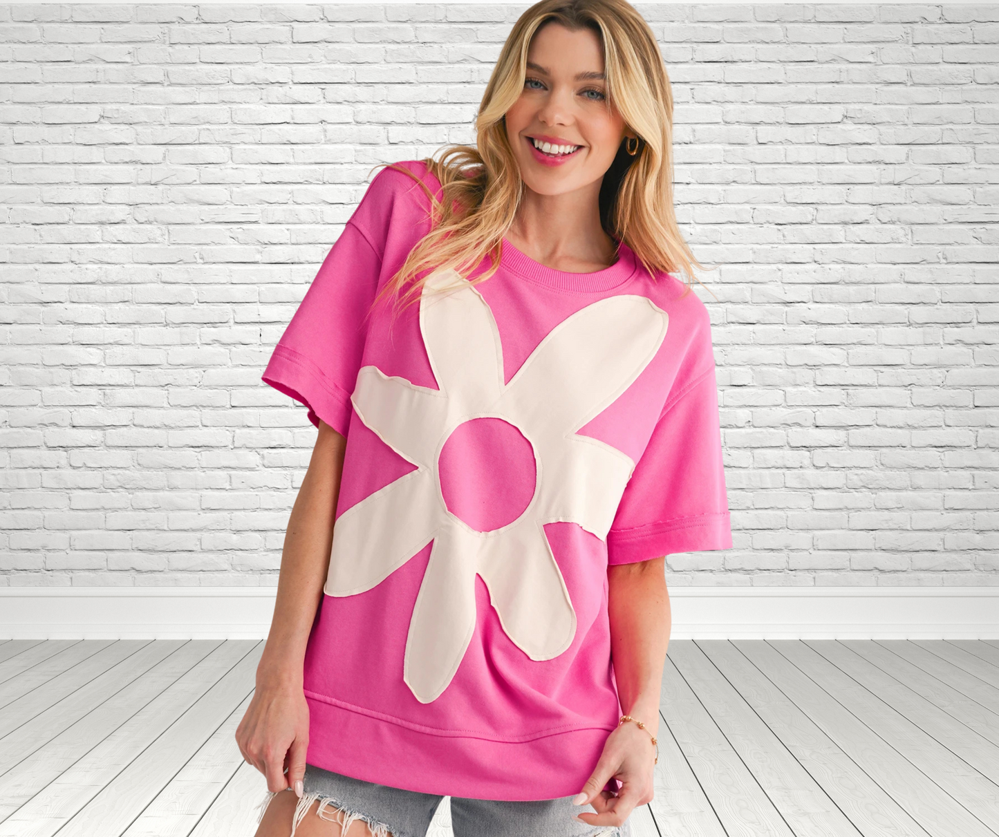 Pink Flower Patch Top - SV Boutique & Co.