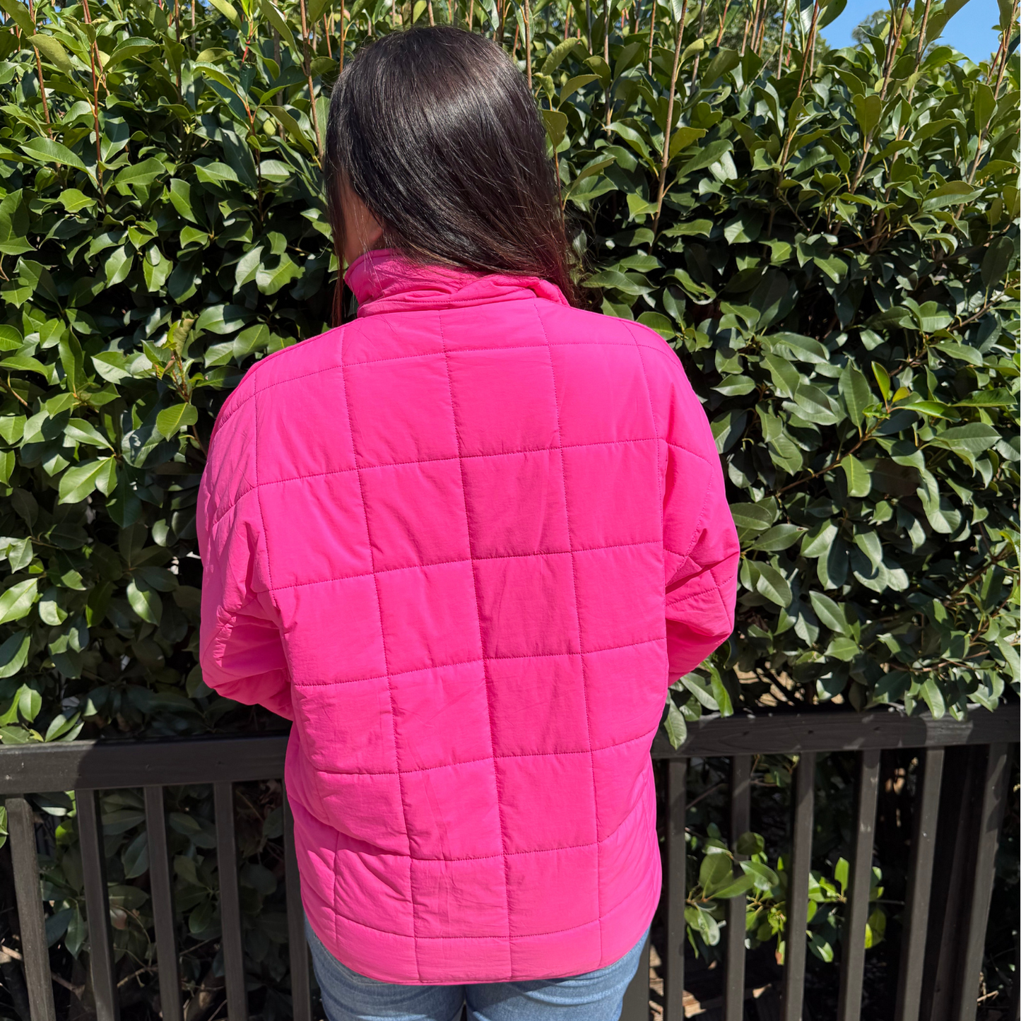 HOT PINK JACKET, LIGHTWEIGHT QUILTED SQUARES - SV Boutique & Co.