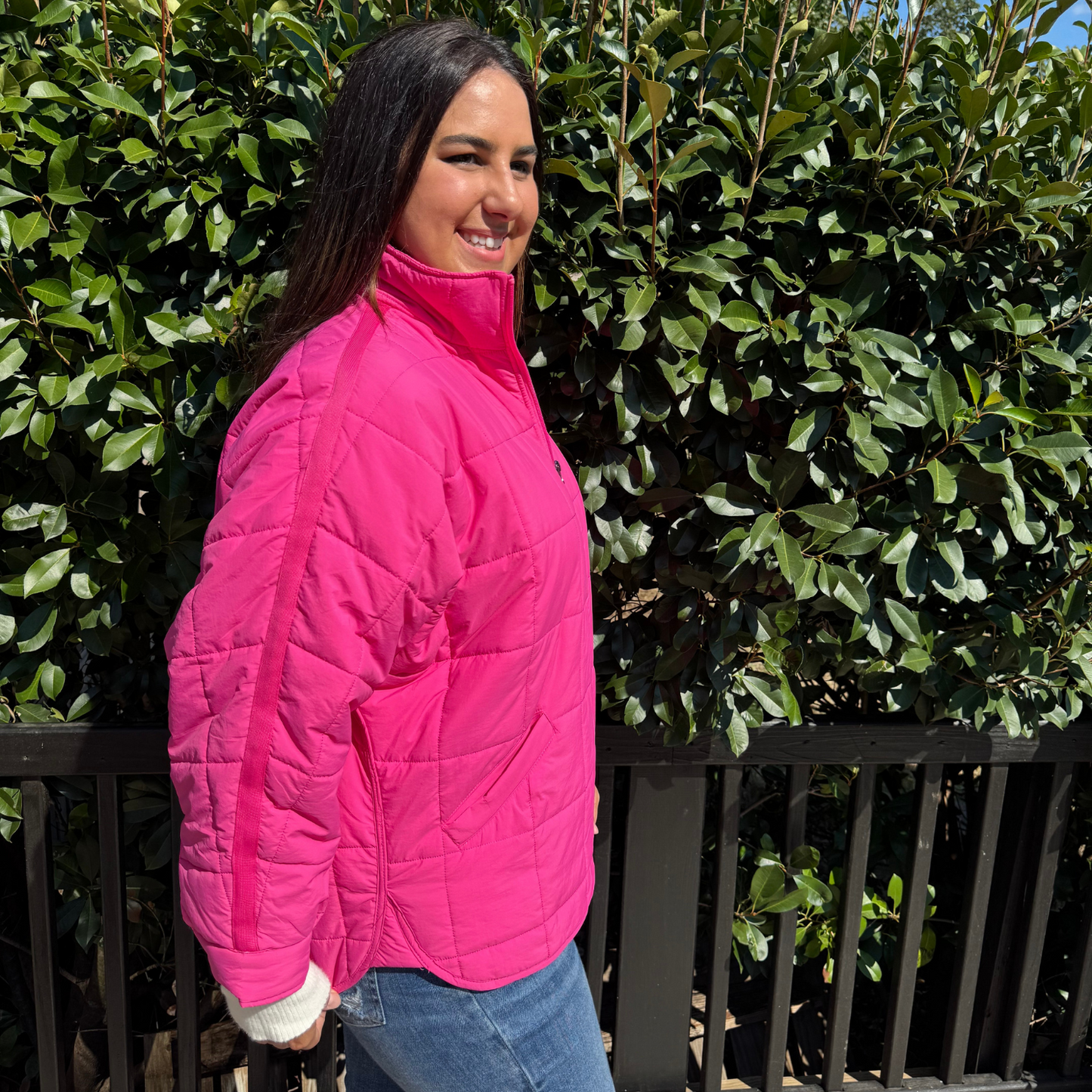 HOT PINK JACKET, LIGHTWEIGHT QUILTED SQUARES - SV Boutique & Co.