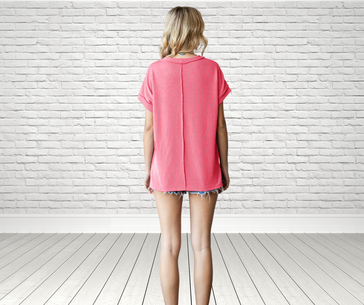 Lace Contrast Ribbed Top – Coral - SV Boutique & Co.
