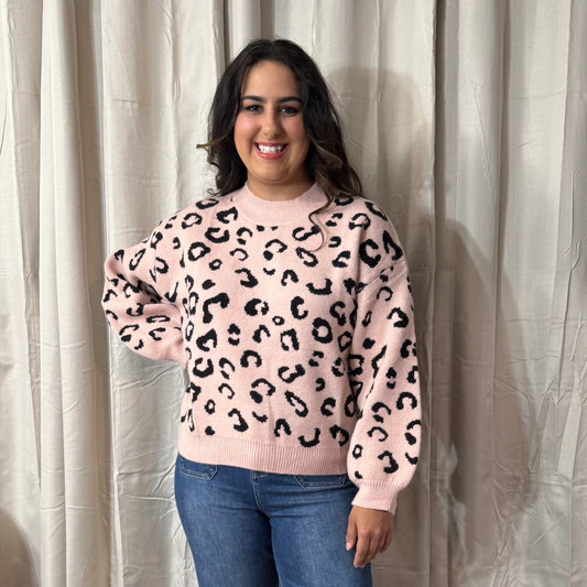 Leopard Print Knit Sweater White Birch