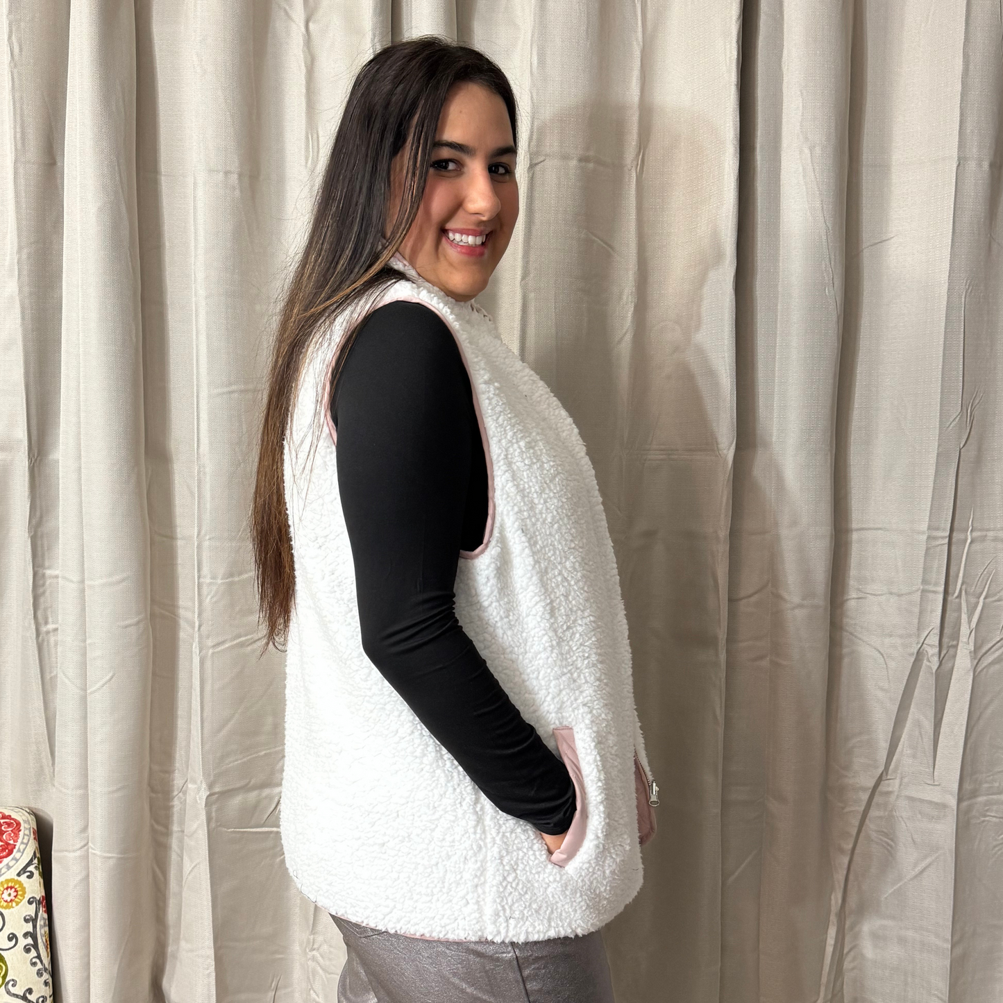 Pink Sherpa Reversible Vest