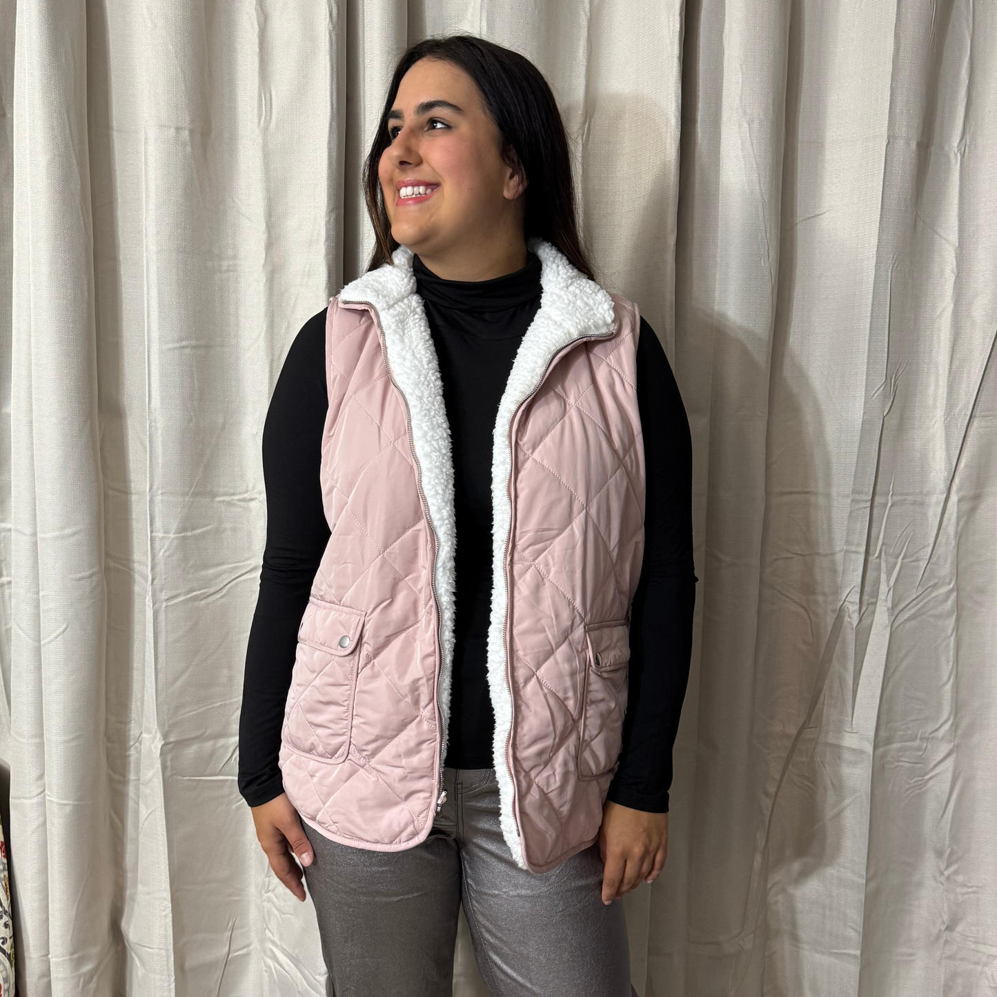 Pink Sherpa Reversible Vest
