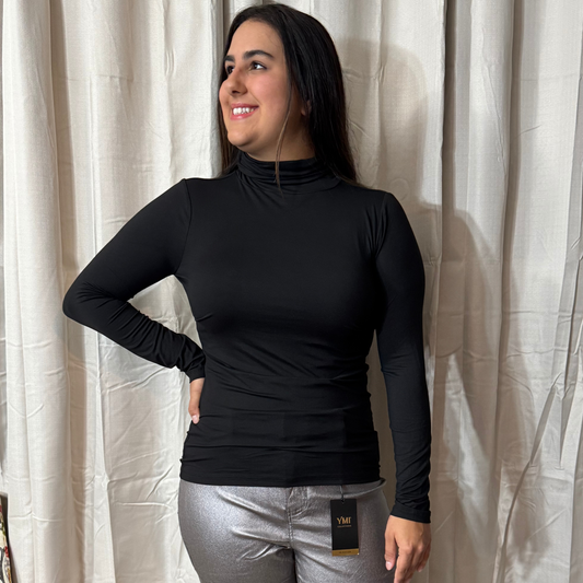 Black Microfiber Everyday Mock Neck Top